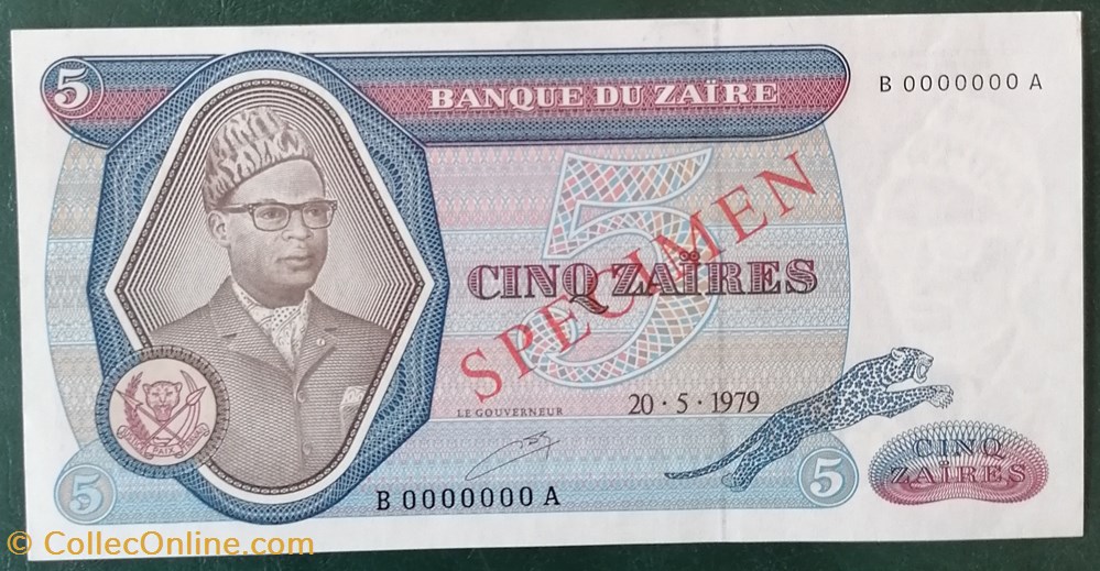 billet afrique zaire p 022as 5 zaires specimen 1979