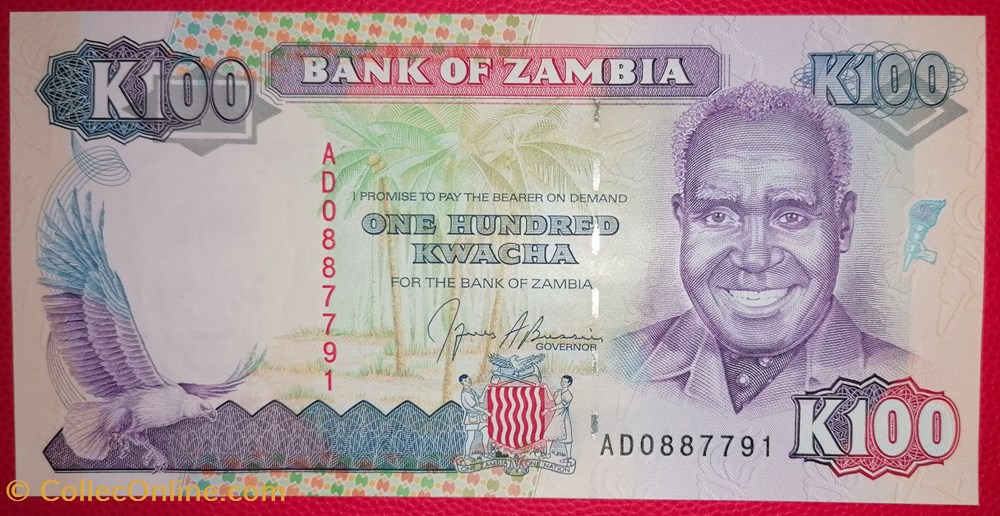 Zambie P-034a 100 Kwacha 1991 billets afrique zambie p 034a 100 kwacha 1991