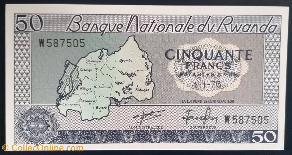Rwanda P-007c 50 francs 1976 billet afrique rwandum rwanda p 007c 50 francs 1976