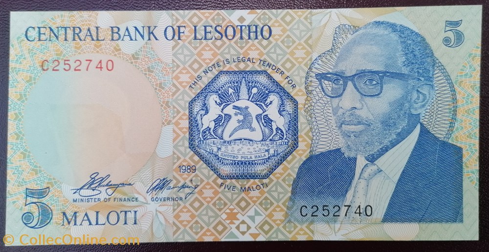 Lesotho P-10a 5 Maloti 1989 billets afrique lesotho p 10a 5 maloti 1989