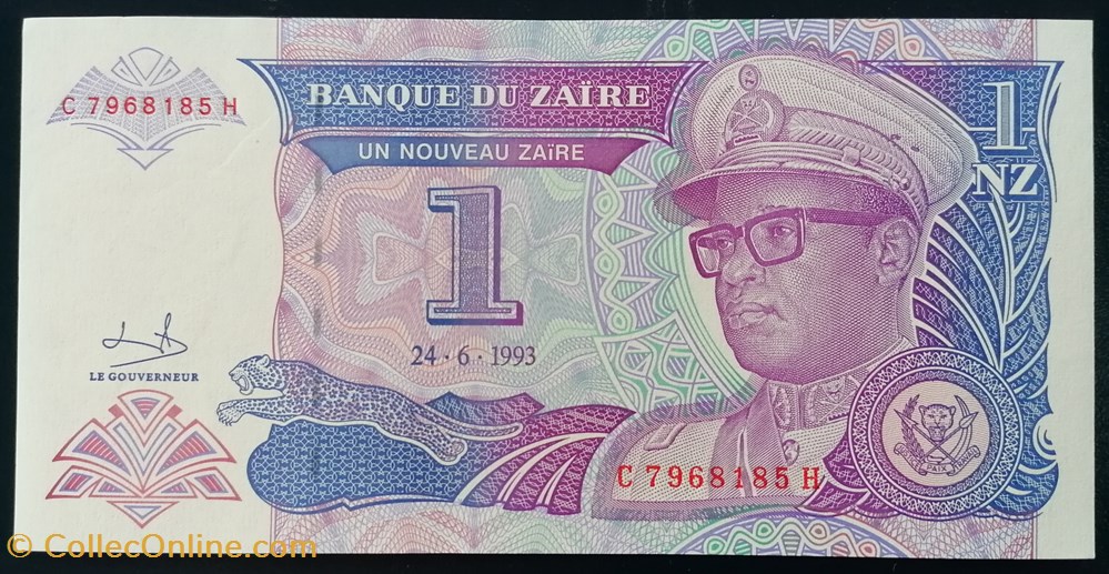 Zaïre P-052 1 nouveaux zaïre 1993 billet afrique zaire p 052 1 nouveaux zaire 1993