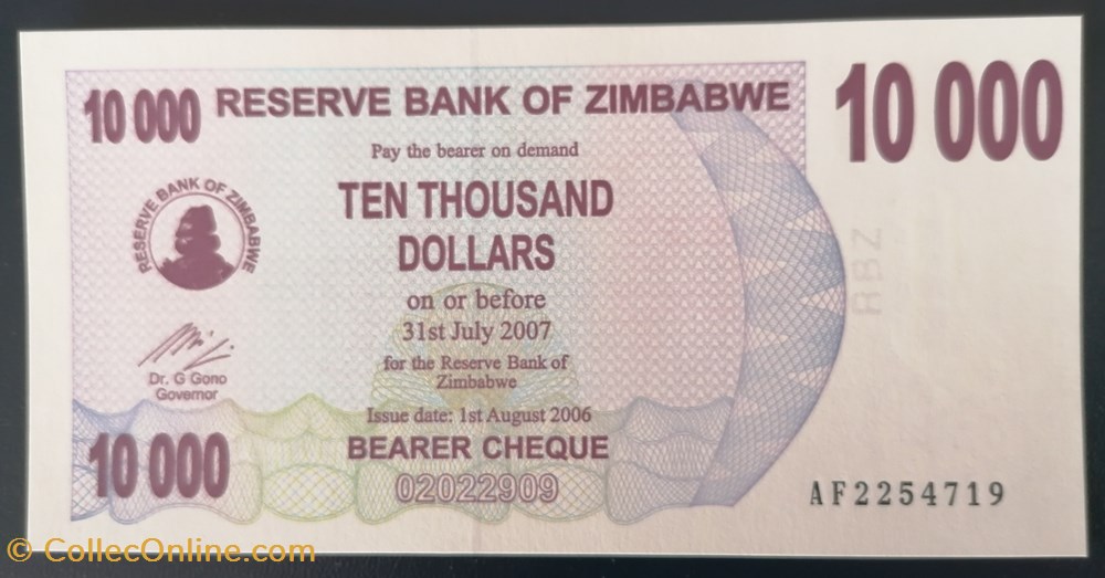 Zimbabwe P-046b 10 000 dollars 2007 billet afrique zimbabwe p 046b 10 000 dollars 2007