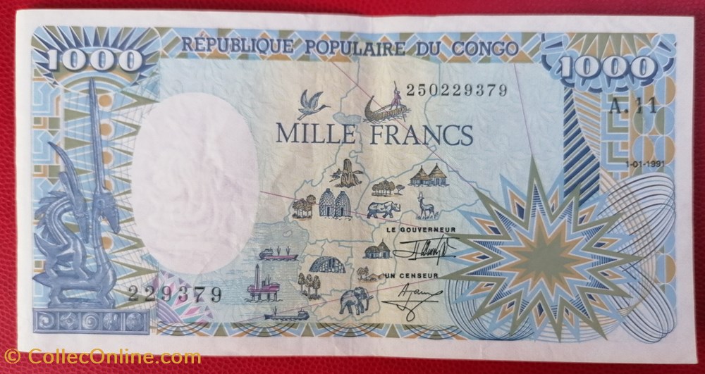 Congo P-010c 1000 francs 1991 billets afrique republique democratique du congo p 010c 1000 francs 1991