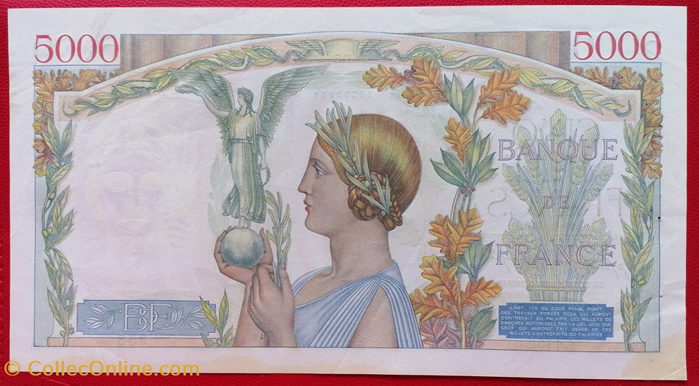 France P-097c 5000 francs Victoire impression à plat 1942 billets europe france p 097c 5000 francs victoire impression a plat 1942