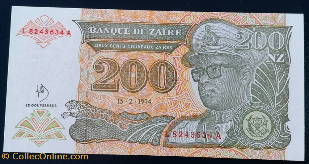 Zaïre P-062 200 nouveaux zaïres 1994 billet afrique zaire p 062 200 nouveaux zaires 1994