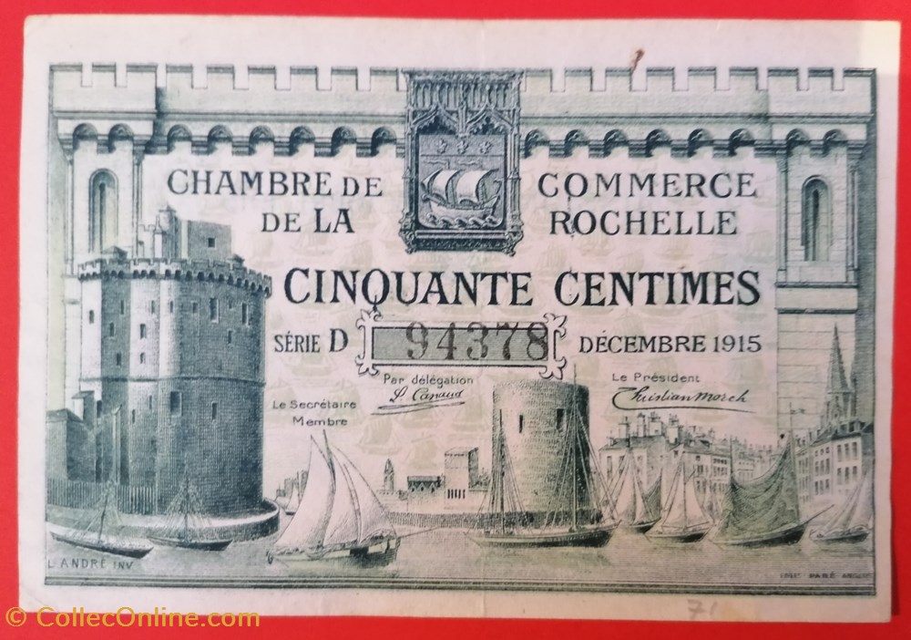 billets europe france la rochelle chambre de commerce 50 centimes 1915