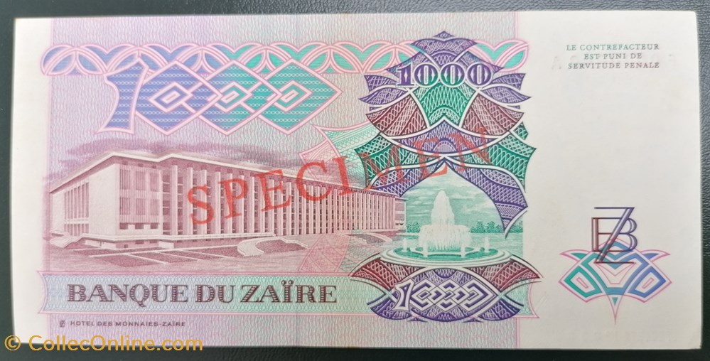 billets afrique zaire p 035s 1 000 zaires 1989
