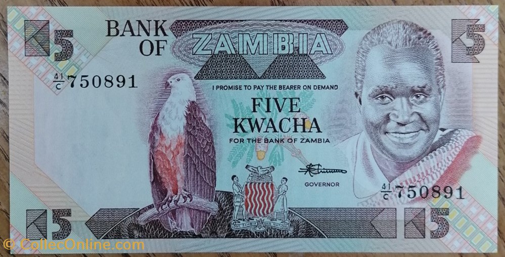 Zambie P-25d 5 Kwacha ND 1986-88 billets afrique zambie p 25d 5 kwacha nd 1986 88