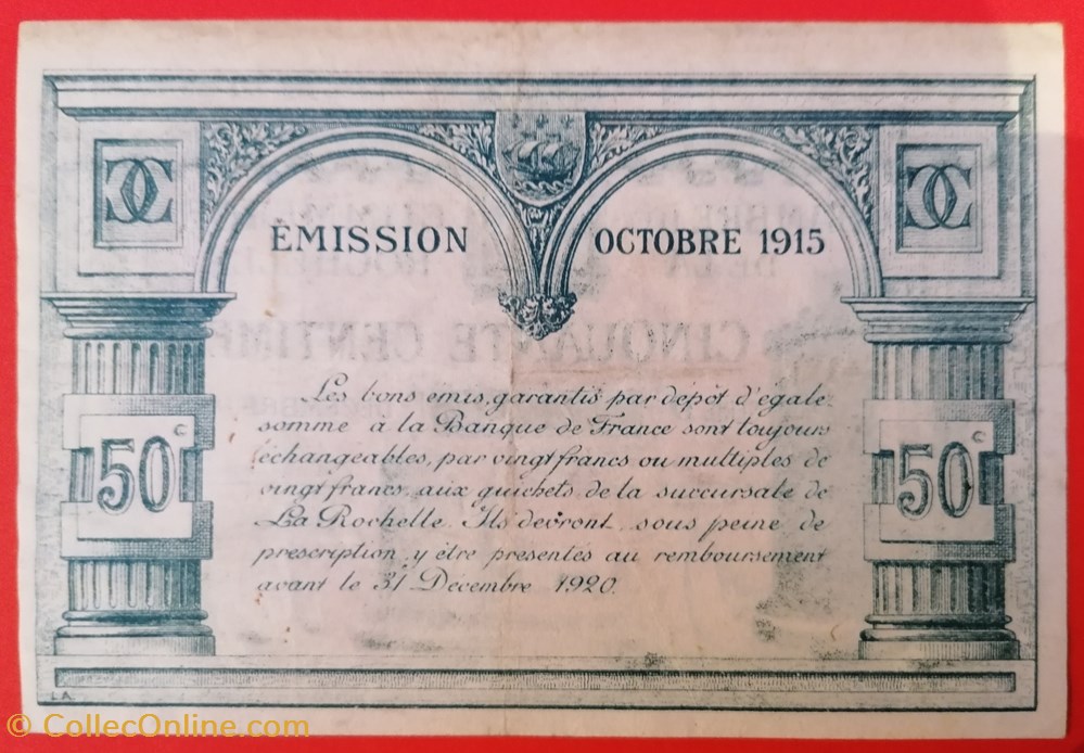 billets europe france la rochelle chambre de commerce 50 centimes 1915
