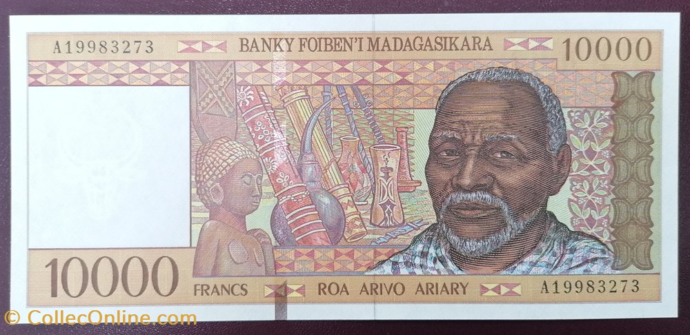 Madagascar P-079a 10 000 francs 1994 billet afrique madagascar p 079a 10 000 francs 1994