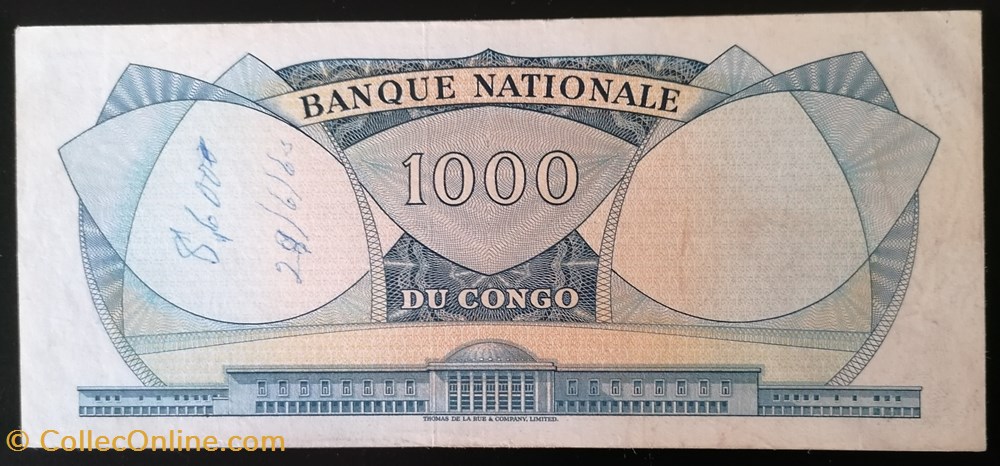 billet afrique democratique du congo republique p 008a 3 1000 francs 1964