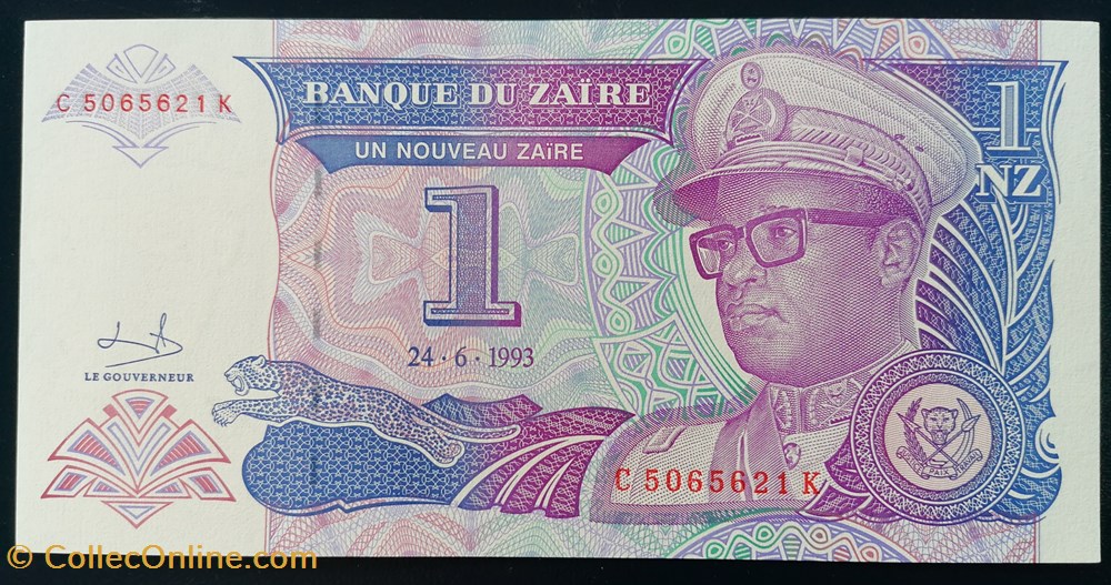 Zaïre P-052 1 nouveaux zaïre 1993 billet afrique zaire p 052 1 nouveaux zaire 1993
