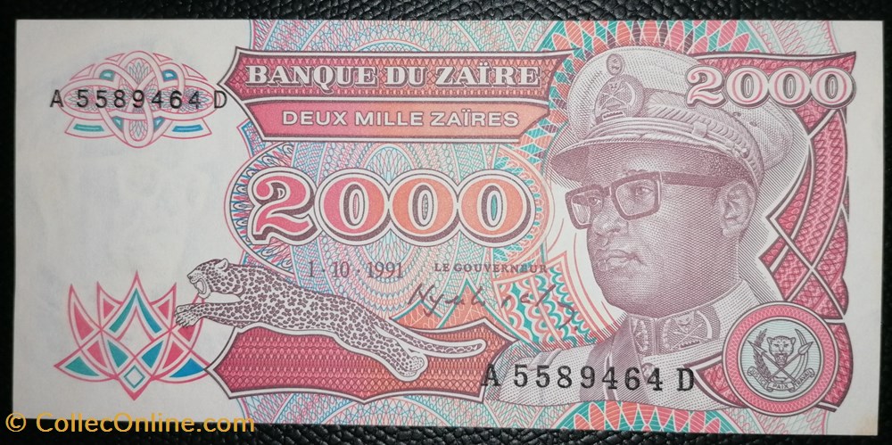Zaïre P-036 2 000 zaïres 1991 billet afrique zaire p 036 2 000 zaires 1991