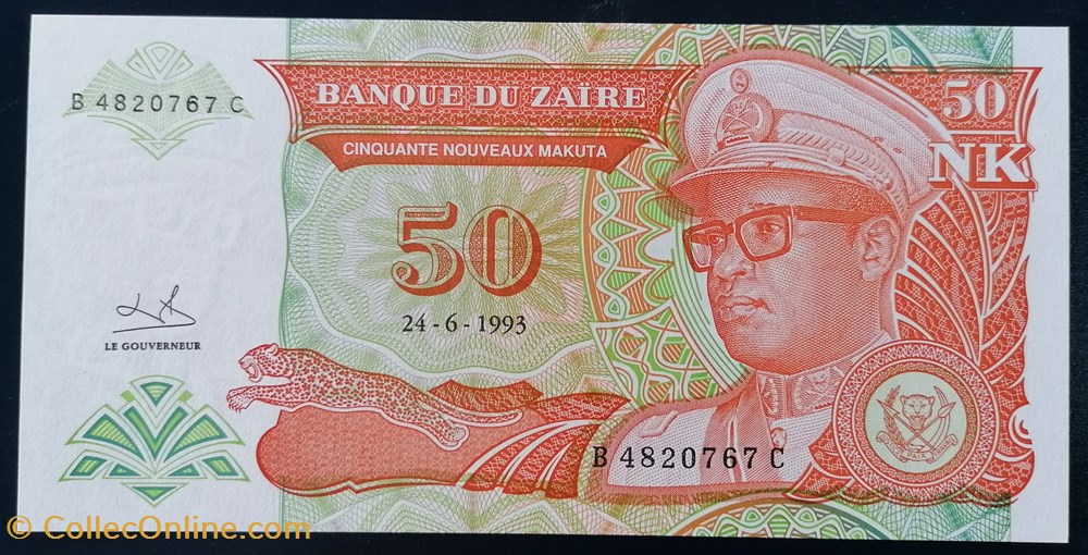 Zaïre P-051 50 nouveaux makuta 1993 billet afrique zaire p 051 50 nouveaux makuta 1993