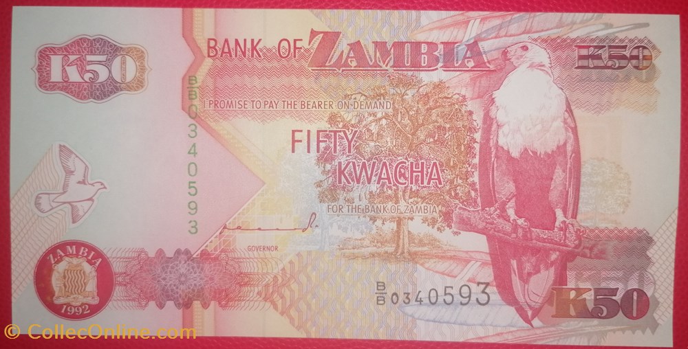 Zambie P-37a 50 Kwacha 1992 billets afrique zambie p 37a 50 kwacha 1992