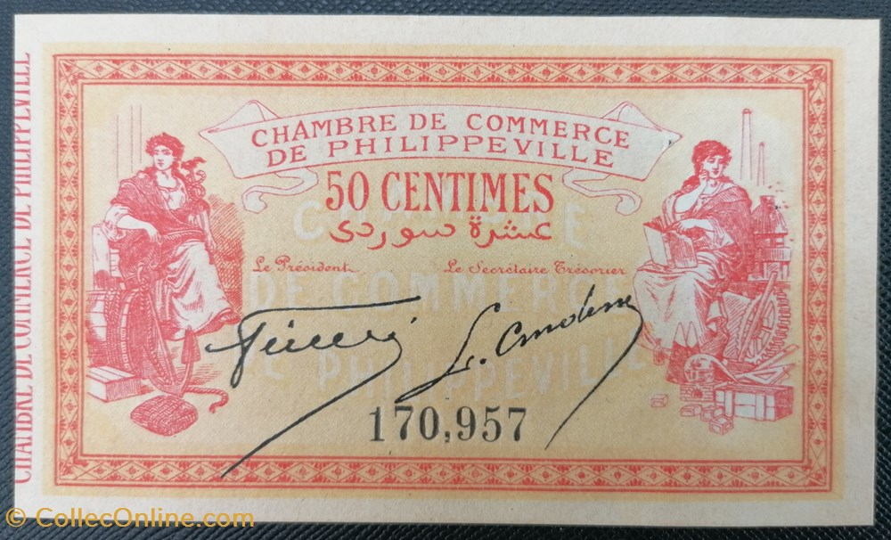 billets afrique algerie chambre de commerce philippeville jp 142 05 50 centimes 1914