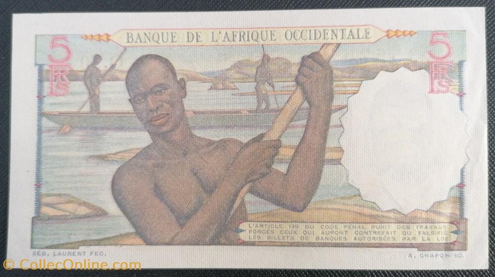 Afrique occidentale française P-036a.2 5 franc 1943 billets ouest afrique occidentale francaise p 036a 2 5 franc 1943