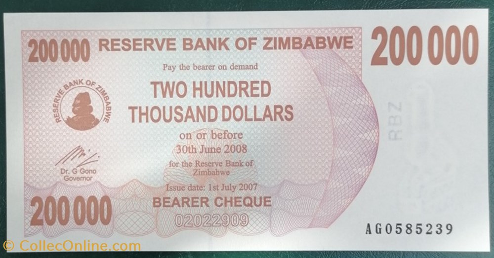 billet afrique zimbabwe p 049 200 000 dollars 2007