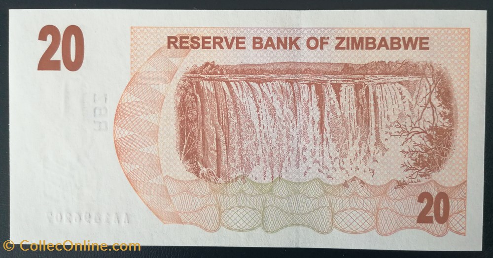 billet afrique zimbabwe p 040 20 dollars 2007