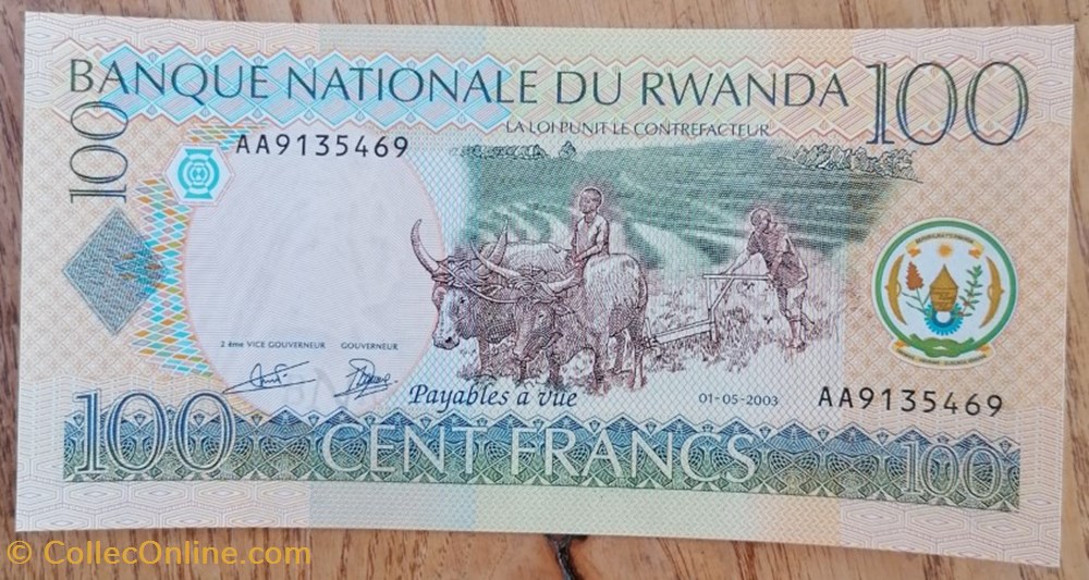 Rwanda P-029a 100 francs 2003 billet afrique rwandum rwanda p 029a 100 francs 2003
