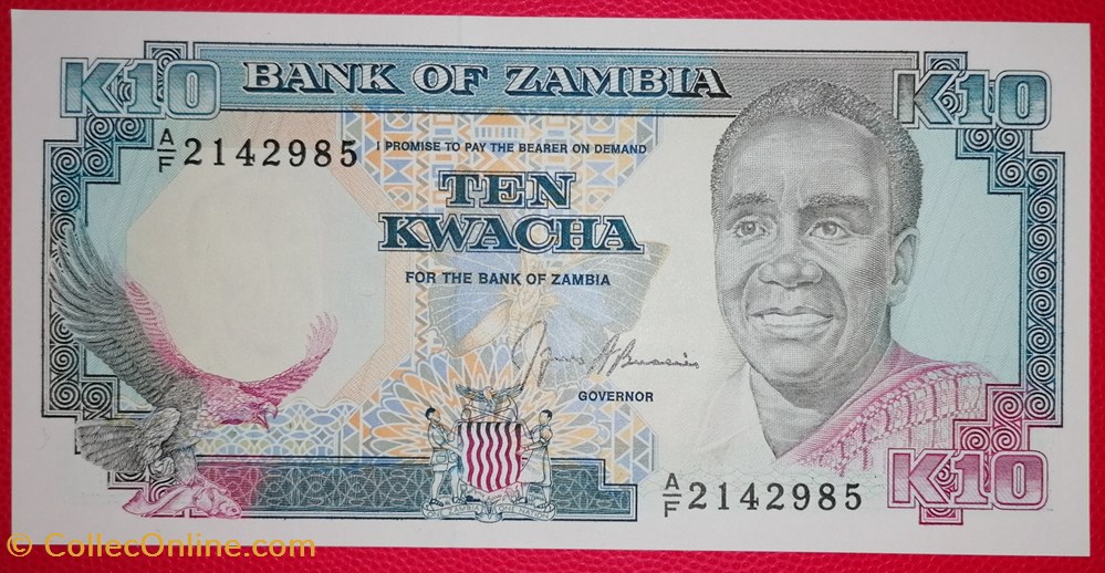 billets afrique zambie p 031b 10 kwacha 1989