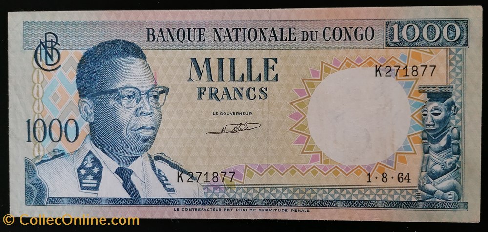 billet afrique democratique du congo republique p 008a 3 1000 francs 1964