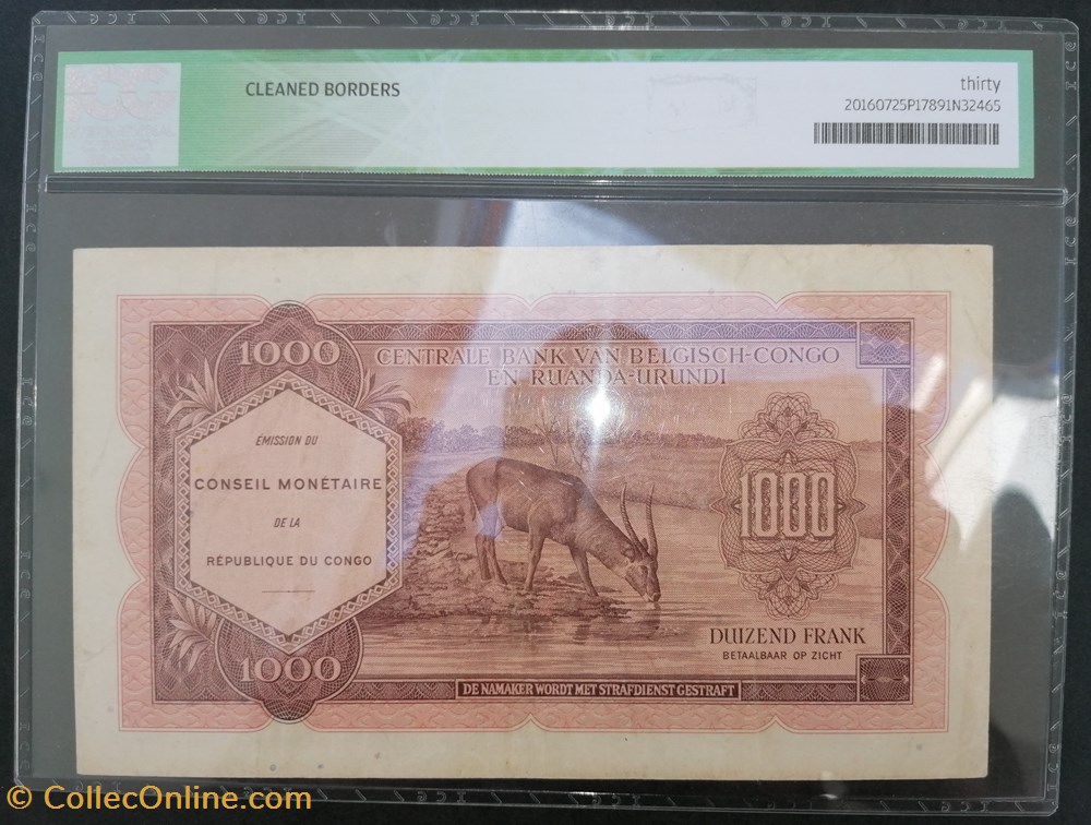 billets afrique democratique du congo republique p 002a 1000 francs 1962