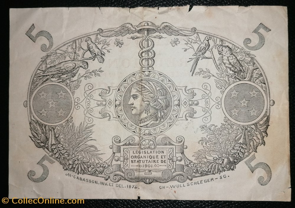 Ile de la réunion P-014a.3 5 francs "Law" Cabasson rouge billet ile de la reunion p 014a 3 5 francs law cabasson rouge