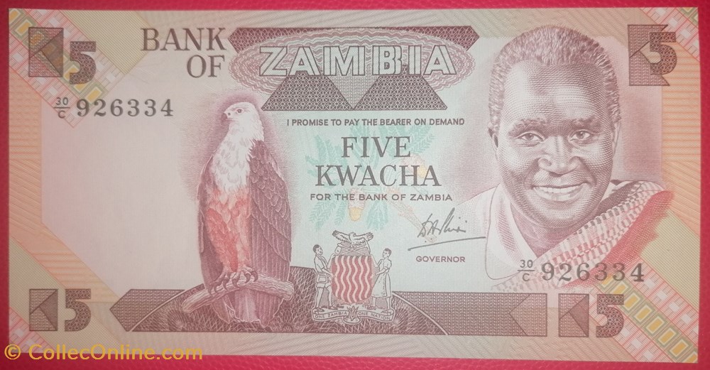Zambie P-025c 5 Kwacha ND 1986-1988 billets afrique zambie p 025c 5 kwacha nd 1986 1988