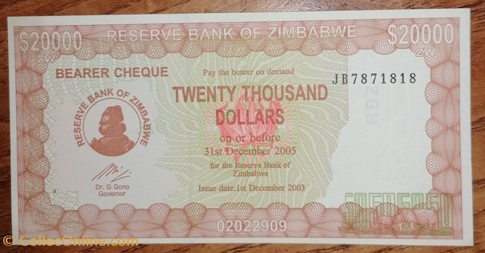 Zimbabwe P-023f 20 000 dollars 2005 billet afrique zimbabwe p 023f 20 000 dollars 2005