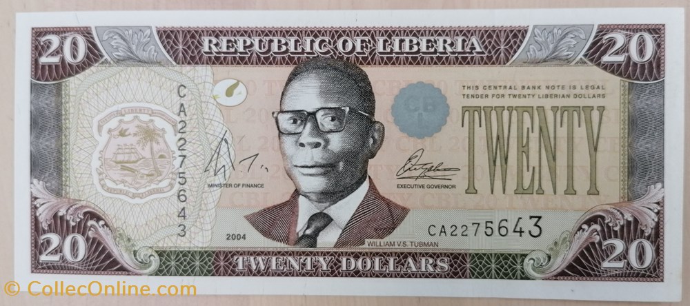 billets afrique liberia p 028b 20 dollars 2004