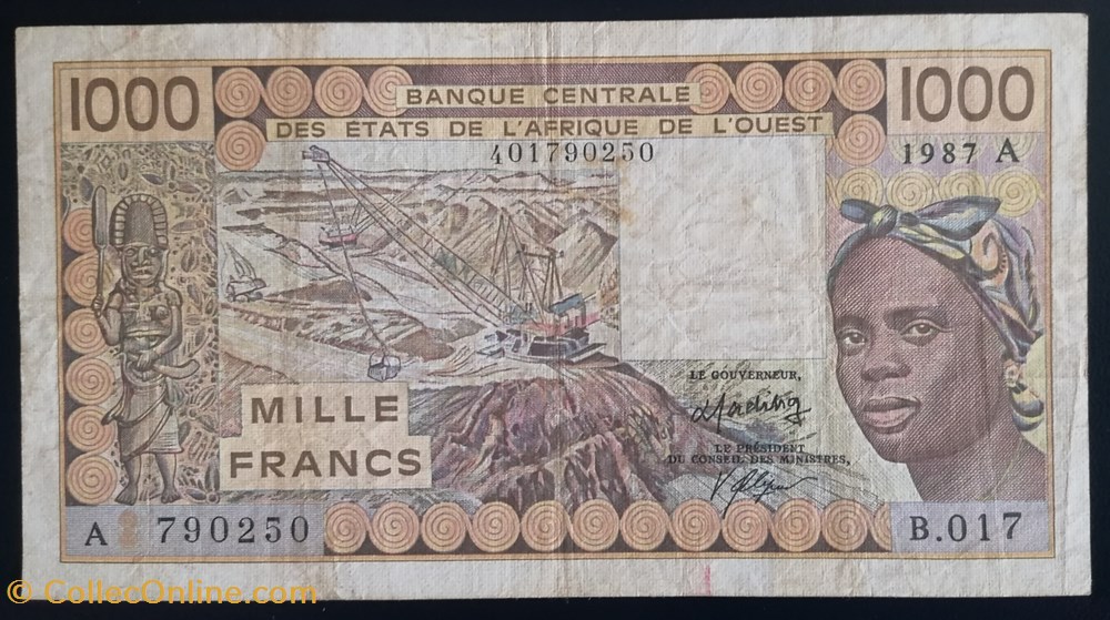 Afrique de l'ouest (Etats d') P-107 Ah 1000 francs 1987 billet l afrique de ouest etats p 107 ah 1000 francs 1987