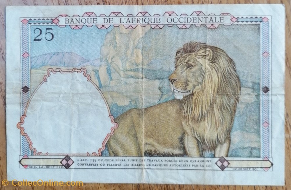 Afrique occidentale française P-027a.1 25 francs 1942 billets ouest afrique occidentale francaise p 027a 1 25 francs 1942