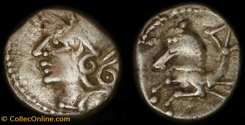 Denier à l'hippocampe, tête à gauche monnaie antique av jc ap gauloise denier a hippocampe tete a gauche