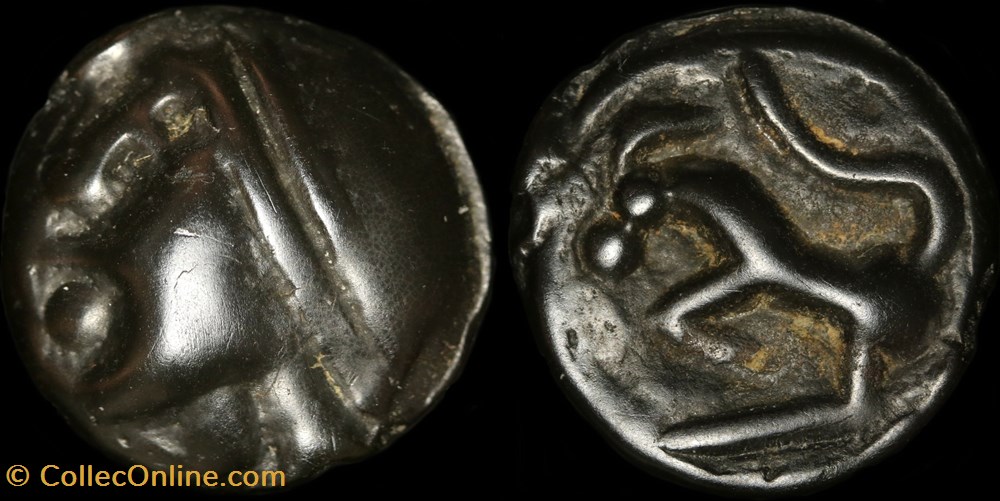 Potin à la grosse tête et au bandeau lisse monnaie antique av jc ap gauloise potin a la grosse tete et au bandeau lisse