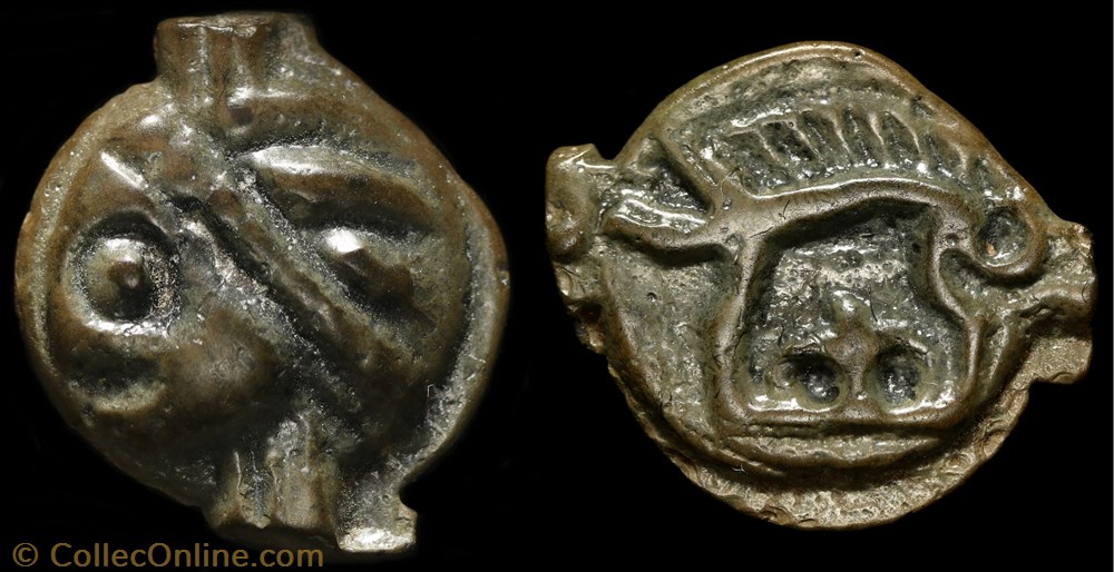 Potin à la tête d'indien monnaie antique av jc ap gauloise potin a la tete indien