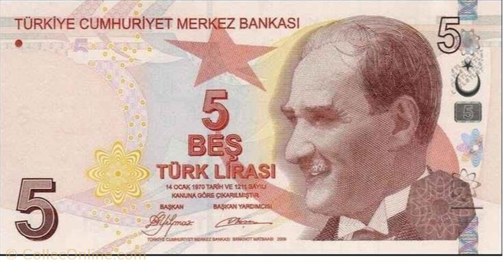 5 Turkish Lira banknote asium turkey 5 turkish lira