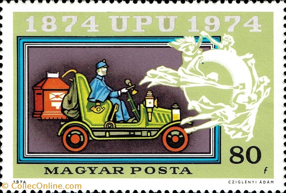 Old mail automobile stamp europe hungary old mail automobile