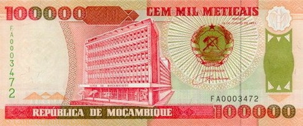banknote africa mozambique 100 000 meticais
