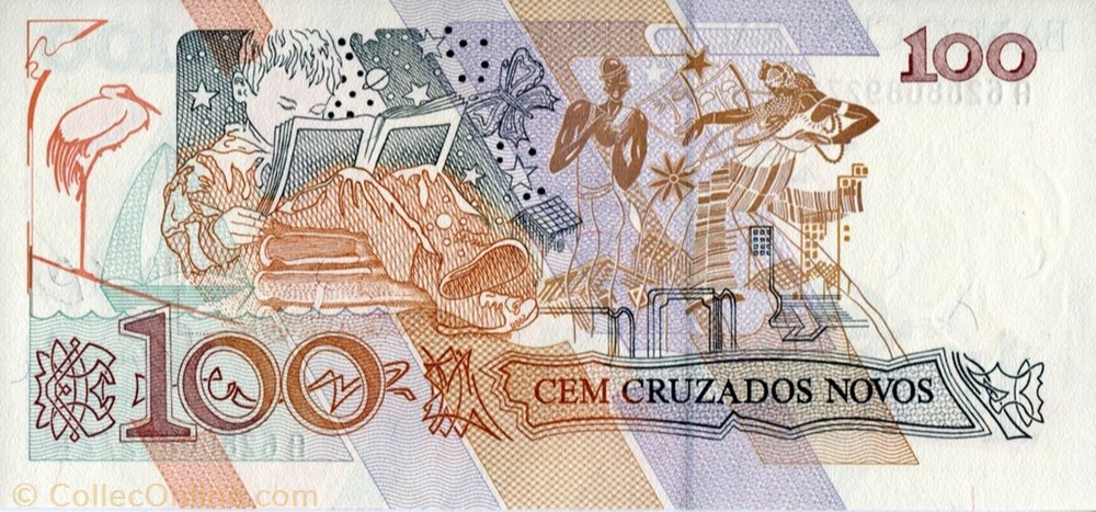 banknote south america brazil 100 cruzados novos