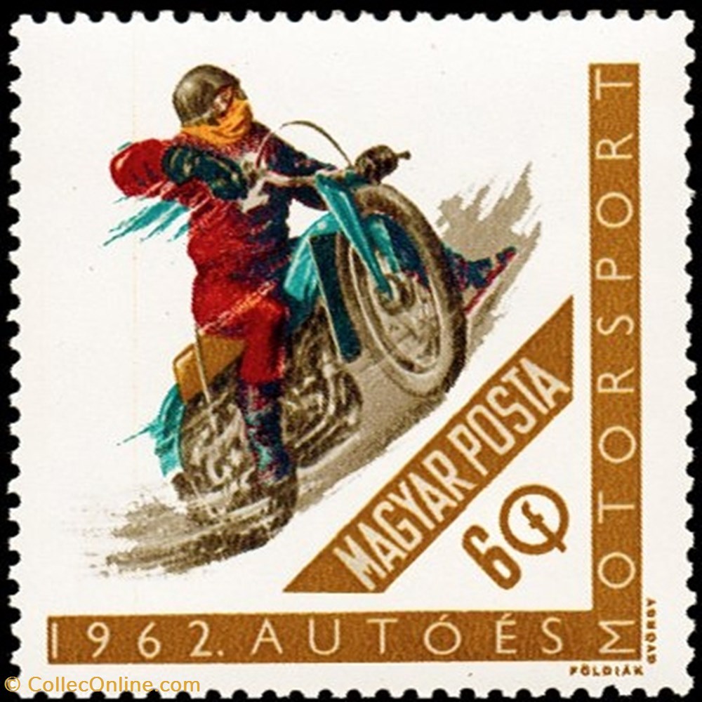 Cyclist in curve stamp europe hungary cyclist in curve