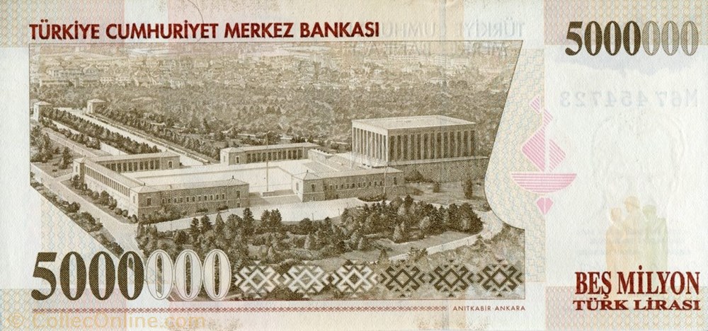 banknote asium turkey 5 000 000 turkish lira