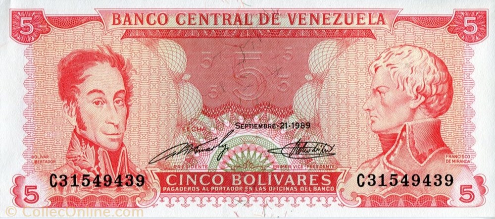 banknote south america venezuela 5 bolivares