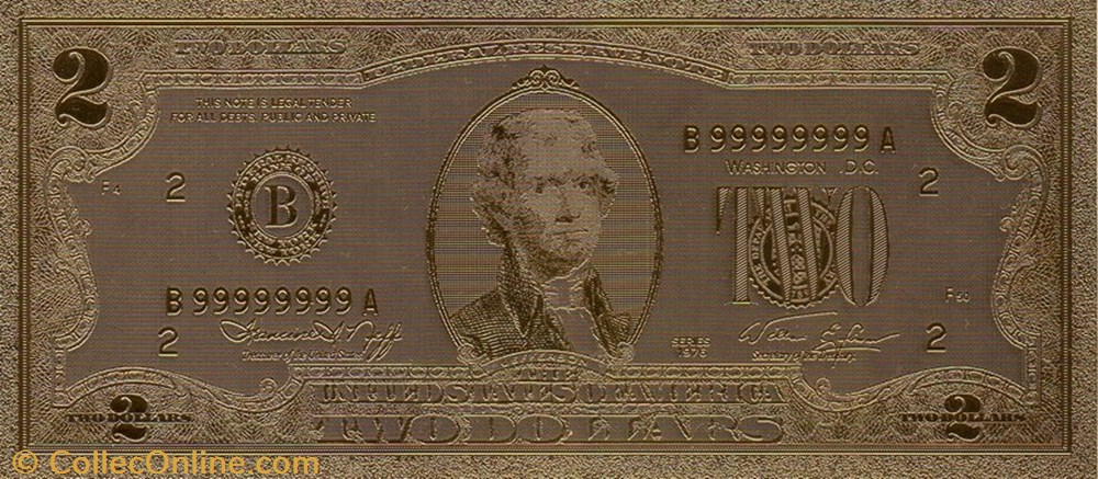 2 Golden Dollar banknote token united state 2 golden dollar