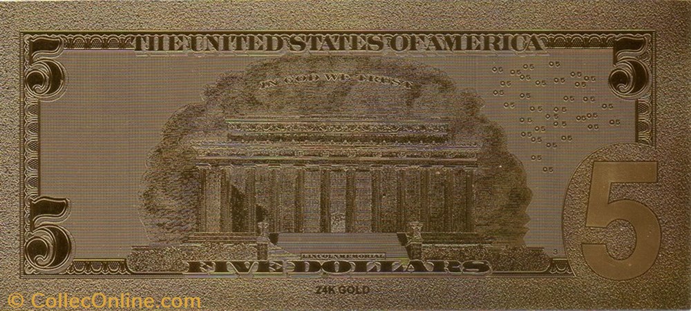 5 Golden Dollar banknote token united state 5 golden dollar