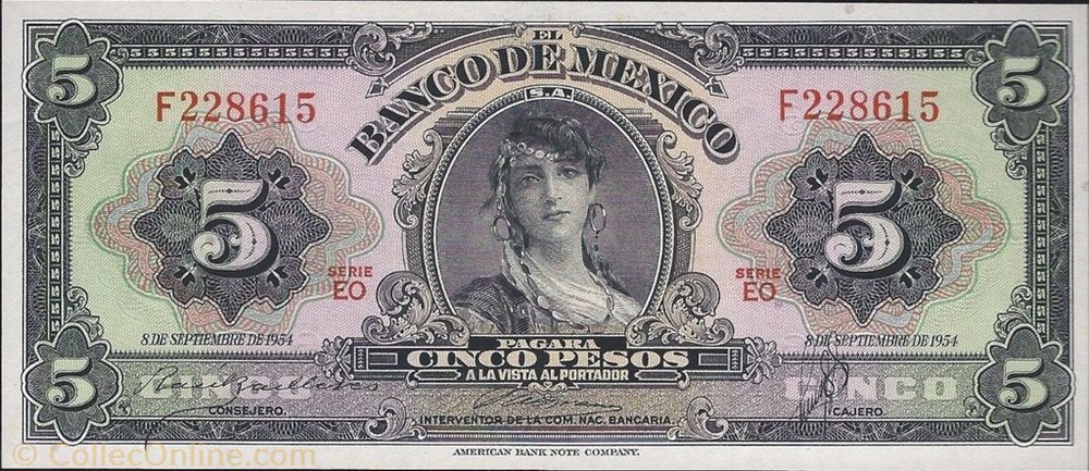 banknote north america mexico 5 pesos