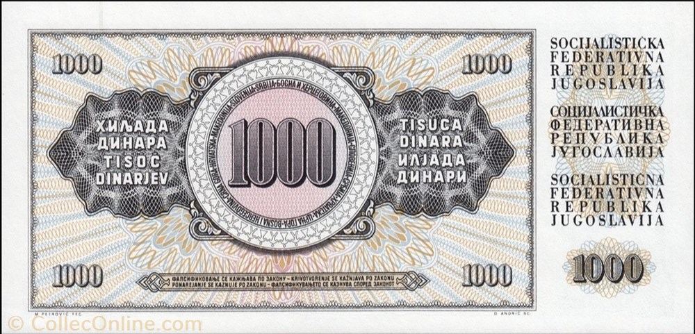 1,000 Dinara banknote europe yugoslavium 1 000 dinara