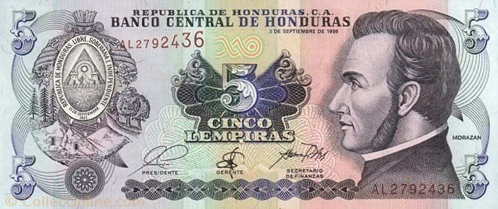 banknote north america hondura 5 lempiras
