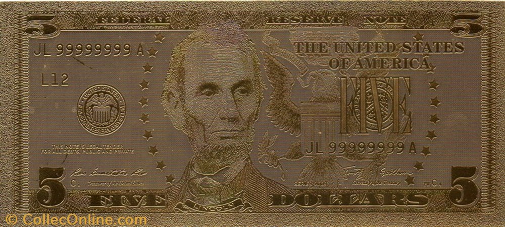 5 Golden Dollar banknote token united state 5 golden dollar