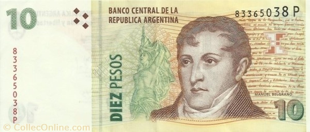 banknote south america argentina 10 pesos